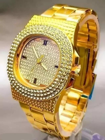 Reloj de pulsera con diamantes y piedras doradas para niños y hombres