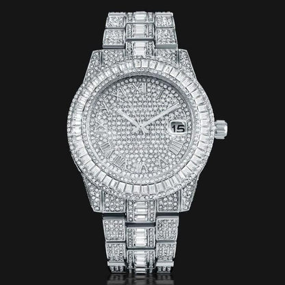 Goldene, mit Steinen besetzte Diamant-Armbanduhr für Jungen und Männer
