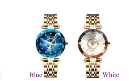 Reloj con esfera multicolor en forma de diamante y correa de oro rosa para mujeres y niñas