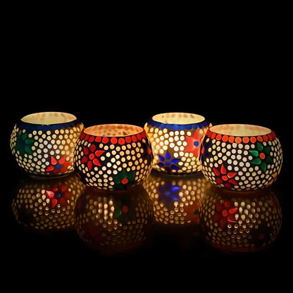 eCraftIndia Set mit 4 dekorativen Teelichthaltern aus Mosaikglas