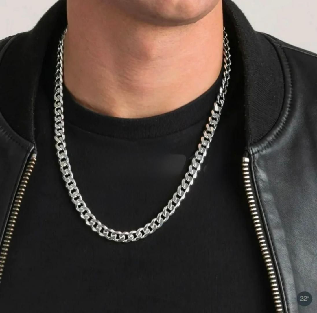 Versilberte dicke und schwere Kette im kubanischen Stil für Männer