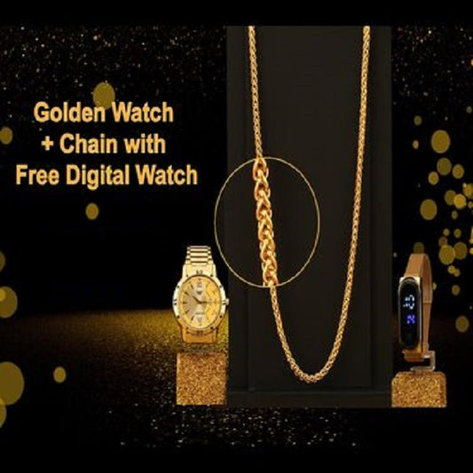 Reloj Fidato dorado con cadena dorada y reloj digital magnético combinado