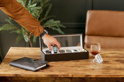 Organizador de caja de madera para relojes con vitrina de cristal