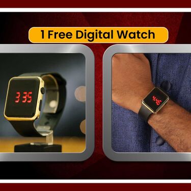 Goldene Uhr mit goldener Kette und kostenloser Digitaluhr-Kombination
