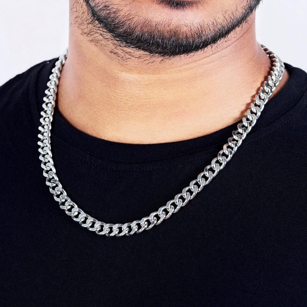 Versilberte dicke und schwere Kette im kubanischen Stil für Männer