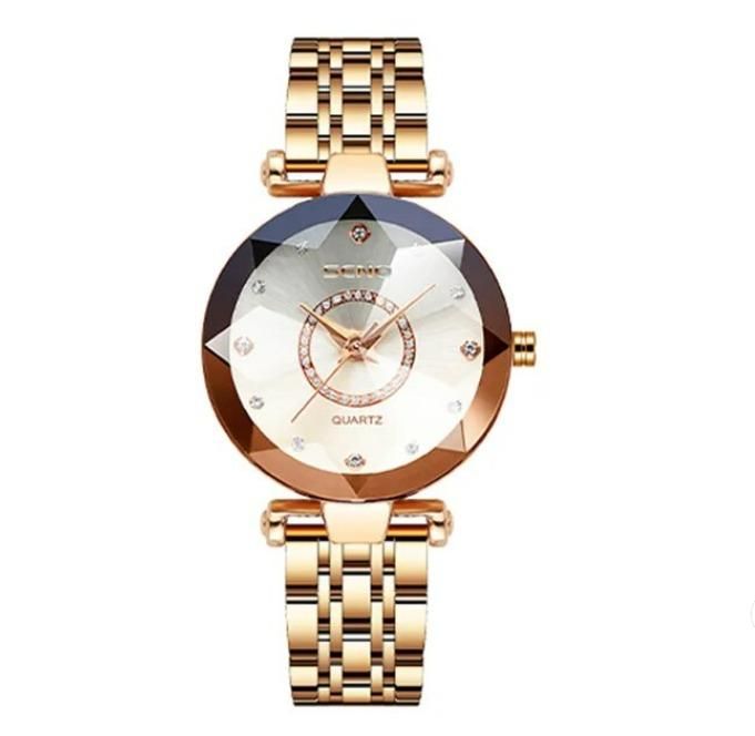 Reloj con esfera multicolor en forma de diamante y correa de oro rosa para mujeres y niñas