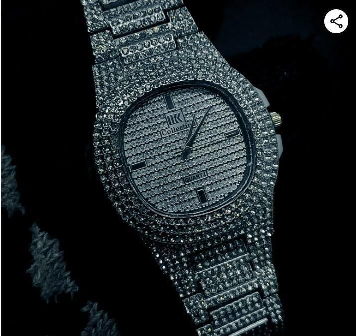 Goldene, mit Steinen besetzte Diamant-Armbanduhr für Jungen und Männer