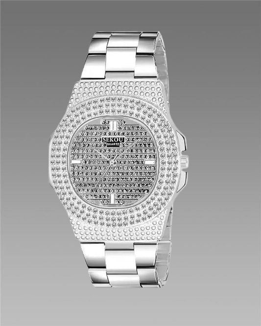 Reloj de pulsera con diamantes y piedras doradas para niños y hombres
