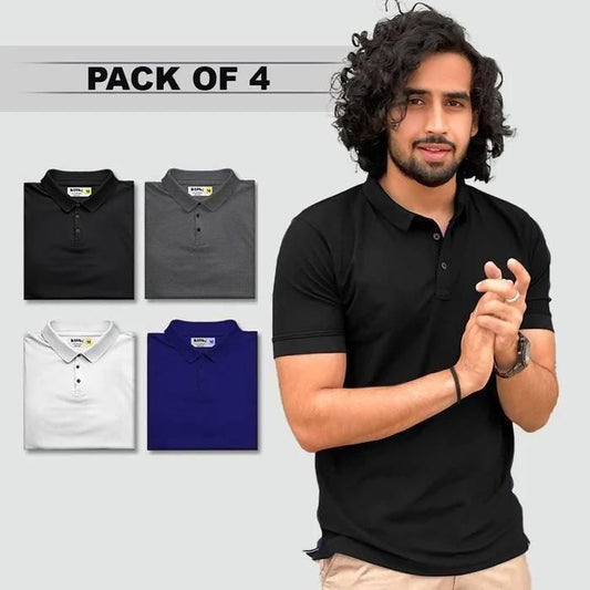 Polos de manga corta para hombre, color liso, de poliéster mate (paquete de 4)