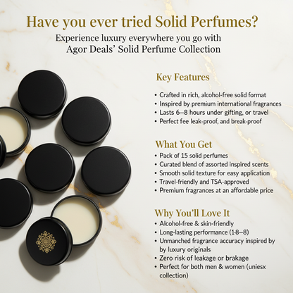 Luxury Solid Perfume Pack of 15 – Long-Lasting & Alcohol-Free